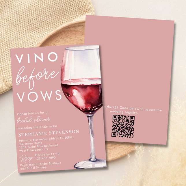 Convites Código QR Simples Rosa Vino Antes dos Votos Chá de (Criador carregado)