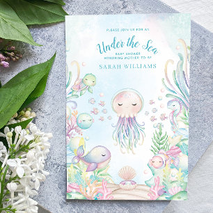 Convites Código QR sob o Chá de fraldas de Aquarela Azul-Ma