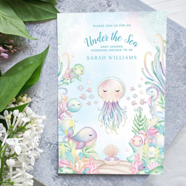 Convites Código QR sob o Chá de fraldas de Aquarela Azul-Ma (QR Code Baby Shower Invitation!)