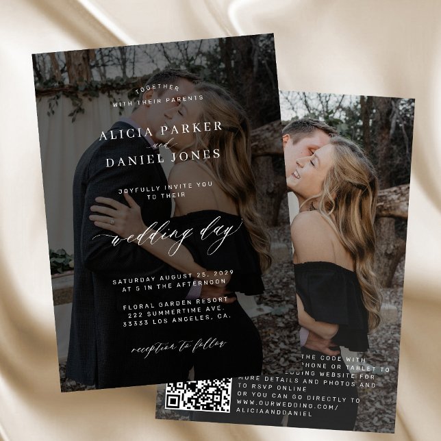 Convites CÓDIGO QR sobrepõe o casamento elegante moderno (Criador carregado)