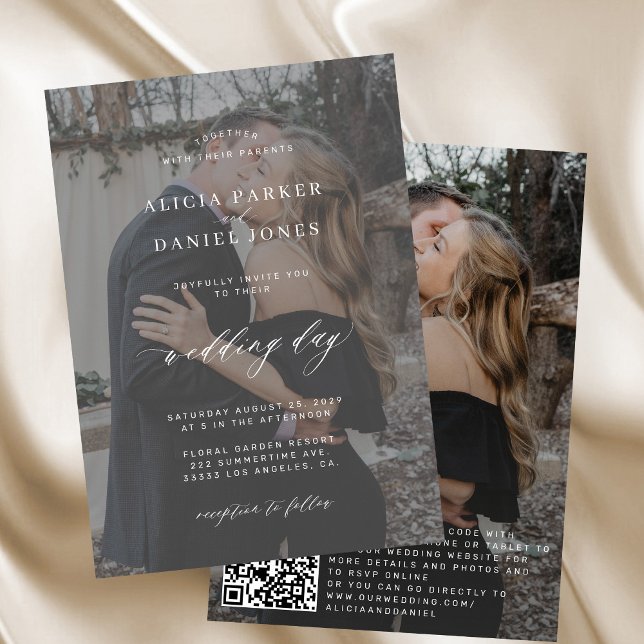Convites CÓDIGO QR sobrepõe o casamento elegante moderno (Criador carregado)