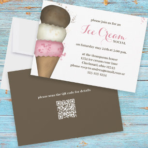 Convites Código QR Social de Sorvete Caprichoso em Aquarela