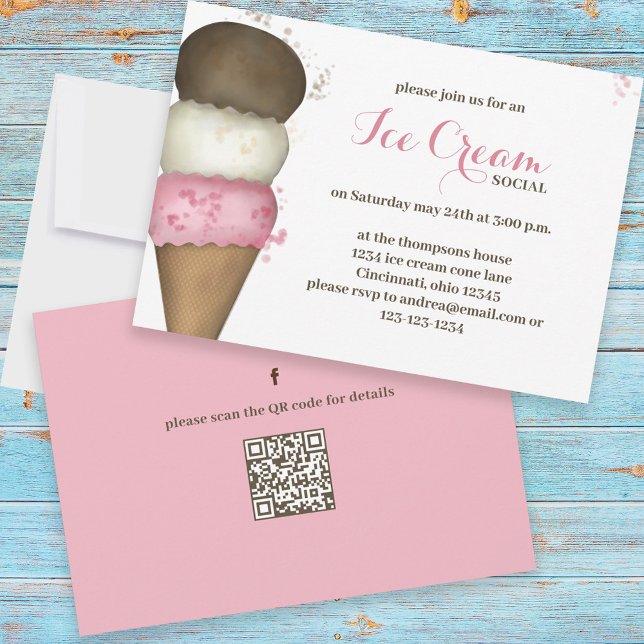 Convites Código QR Social de Sorvete Caprichoso em Aquarela (Criador carregado)