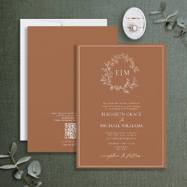 Convites Código QR Terracotta Formal Leafta Crest Monograma