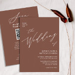 Convites Código QR Terracotta Tudo Em Um Casamento Elegante<br><div class="desc">Terracotta Elegant Script QR Code, Tudo Em Um Cartão De Convite De Casamento Minimalista. Celebre o seu dia especial com esta elegante e bela carta de convite para casamento para embelezar a sua ocasião especial. Todos os textos estão pré-organizados para que você personalize fácil e rapidamente com seus próprios detalhes....</div>