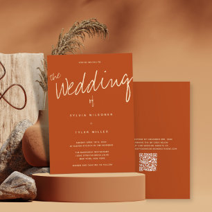 Convites Código QR Tipografia Casual Laranja Queimado