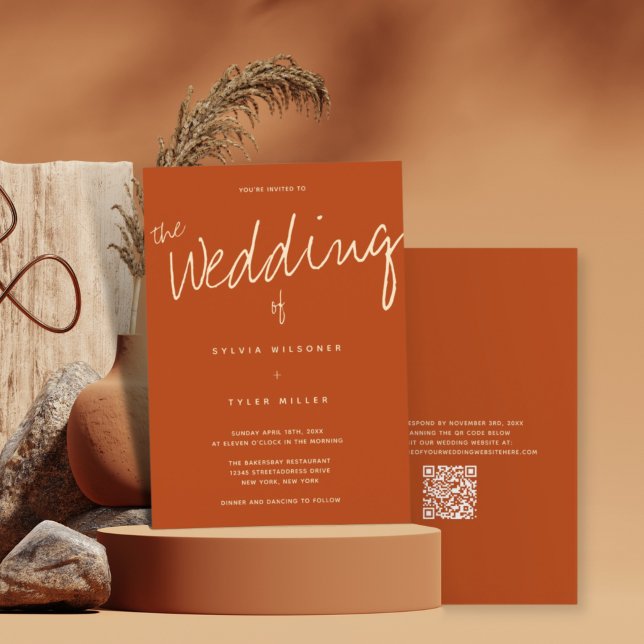 Convites Código QR Tipografia Casual Laranja Queimado (Criador carregado)