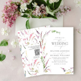 Convites Código QR Trendy Elegant Wildflower Wedding