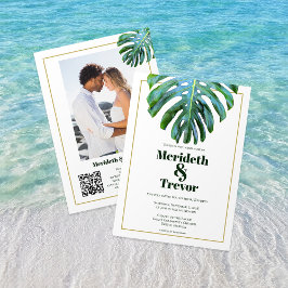 Convites Código QR Tropical deixa Dourada Photo Modern Beac