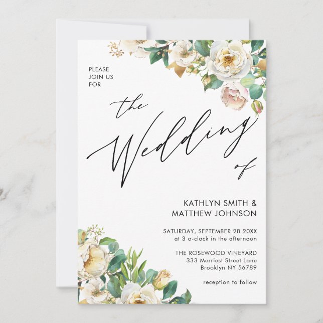 Convites Código QR Tudo Em Um Casamento Floral De Peony Ele (Frente)