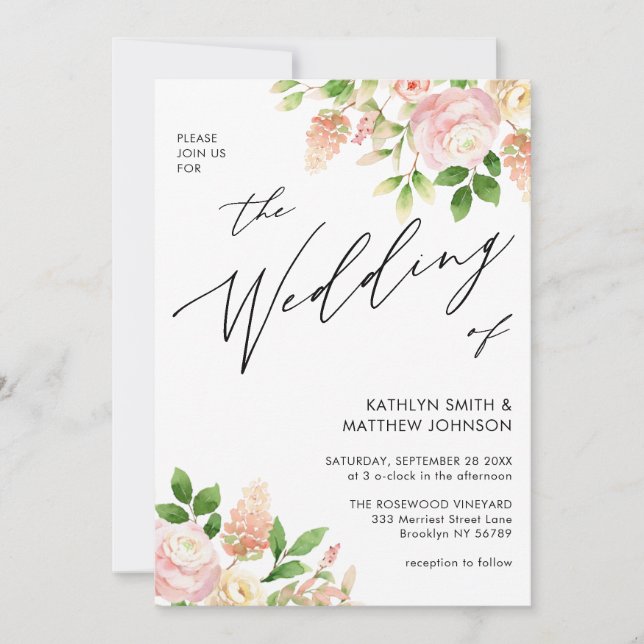 Convites Código QR Tudo em Um Casamento Rosa Rosa Rosa Rosa (Frente)