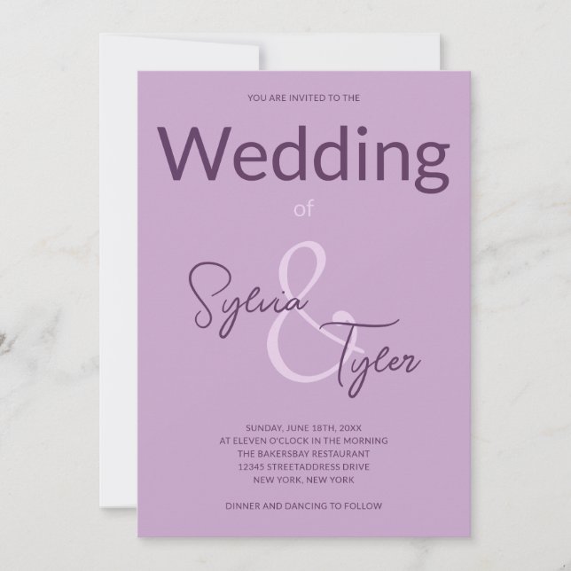 Convites Código QR Typografia Casual Casual Casamento Roxo (Frente)