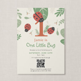Convites Código QR Um Pequeno Bug Ladybug Primeiro Aniversá
