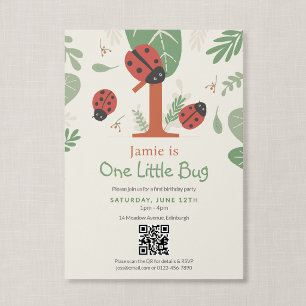 Convites Código QR Um Pequeno Bug Ladybug Primeiro Aniversá