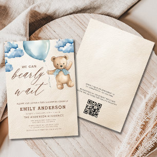 Convites Código QR Urso Mal Mal Espera Menino Bebê Chá de B