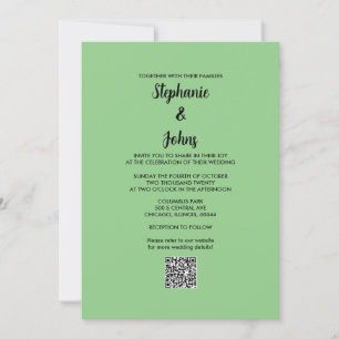 Convites Código QR Verde de Sage Casamento Simples de Scrip
