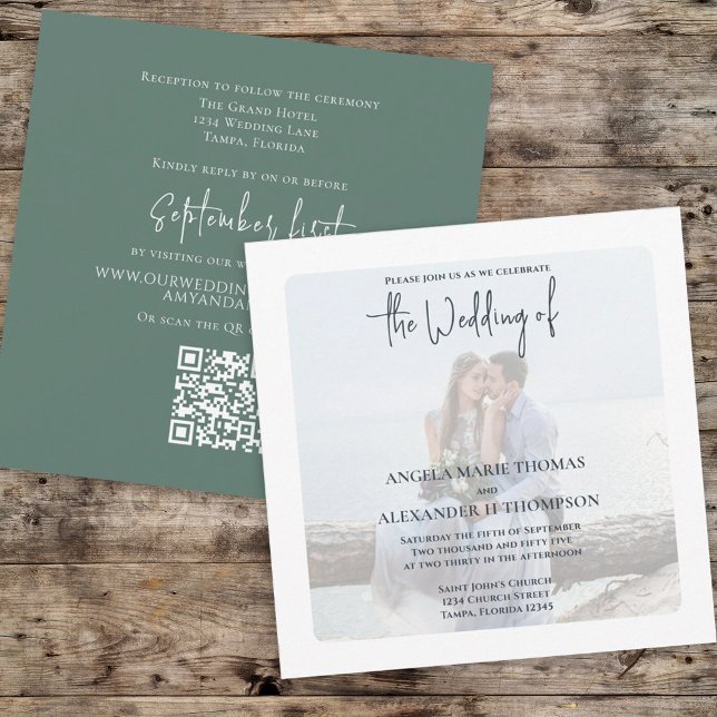 Convites Código QR Verde Simples Elegante Minimalista RSVP (Criador carregado)