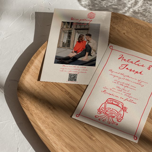 Convites Código QR Vermelho Retroativo Desenhado Foto Escri (Criador carregado)