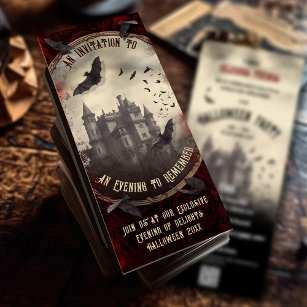 Convites Código QR Vintage Romântico Castelo de Vampiro Hal