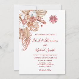 Convites Código QR | Watercolor Boho Flowers Chinese Wedds
