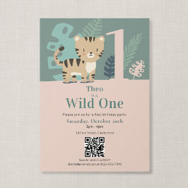 Convites Código QR Wild One Jungle Tiger Primeiro Aniversár