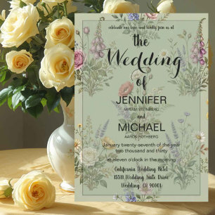 Convites Código QR Wildflower Casamento Floral em Verde S
