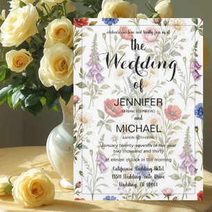 Convites Código QR Wildflower Casamento Floral Simples