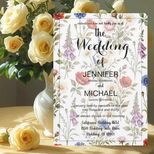 Convites Código QR Wildflower | Casamento Floral Simples (Criador carregado)
