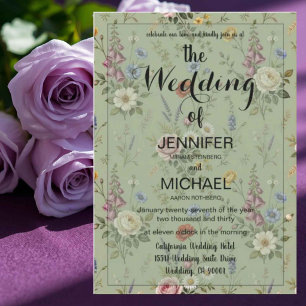 Convites Código QR Wildflower Casamento Floral Verde Salv