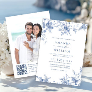 Convites Código RQ de Casamento Floral do Jardim Francês Az