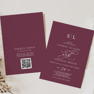Convites Código SOPHIA QR Cai Vermelho Maroon Tudo em Um Ca