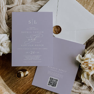 Convites Código SOPHIA QR Lavanda Roxo Tudo em Um Casamento