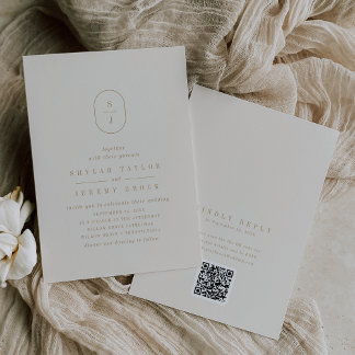 Convites Código XILAH QR Código Dourado Monograma Casamento