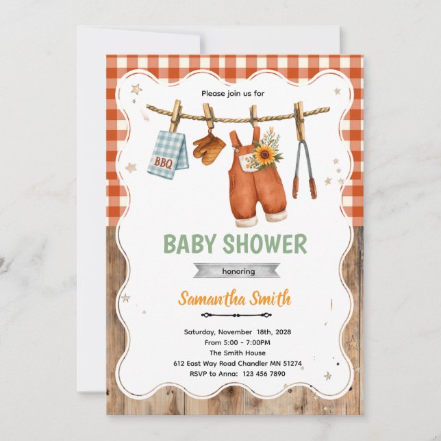 Convites Coed BBQ Baby Shower invitation (Frente)