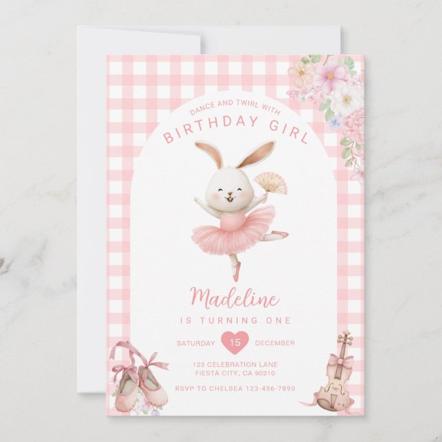 Convites Coelhinha Bailarina Rosa Dança e Rodopia Aniversár (Frente)