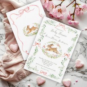 Convites Coelhinha Fofa com Laço Floral Rosa Chá de Bebê