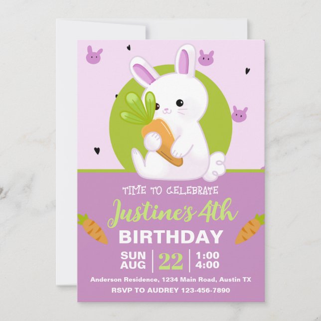 Convites Coelhinho bonito com Festa de aniversário de Cenou (Frente)