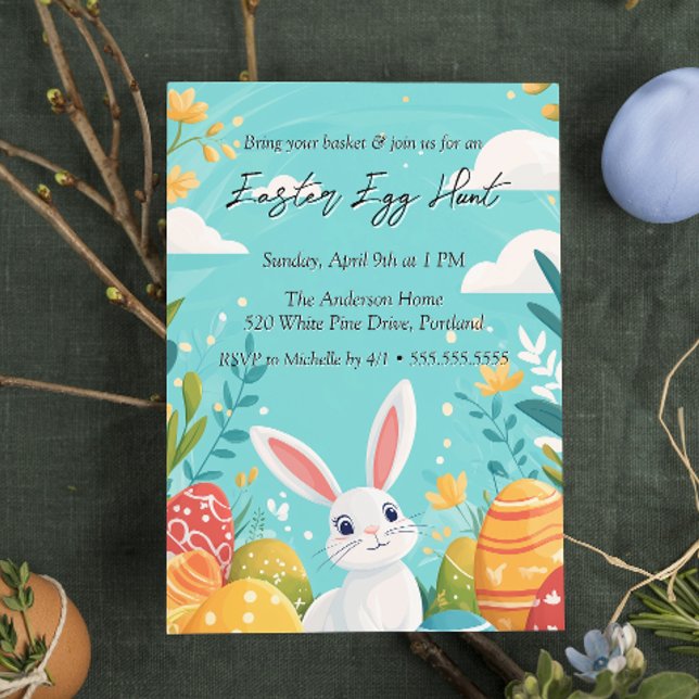 Convites Coelhinho bonito com flores de ovos Caça de Ovo de (Criador carregado)