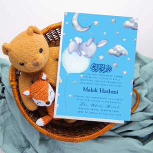 Convites Coelhinho Bonito e Bebê Azul-Islâmico Aqiqa Aqeqa