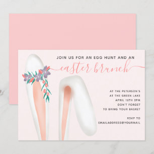 Convites Coelhinho bonito orelha Páscoa rosa-brunch ovo hu