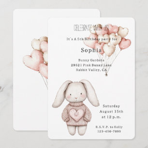 Convites Coelhinho Coelho Corações Rosa Aniversário