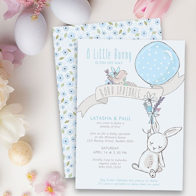 Convites Coelhinho com Balão Menino Bonito Baby Sprinkle (Boy Baby Sprinkle Invitation from my Little Bunny & Balloon Baby Shower collection)