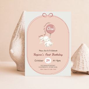 Convites Coelhinho com Laço Rosa Coelho Fofo 1º Aniversário