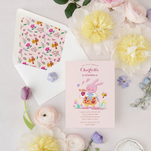 Convites coelhinho cor-de-água rosa no aniversário de crian (Criador carregado)