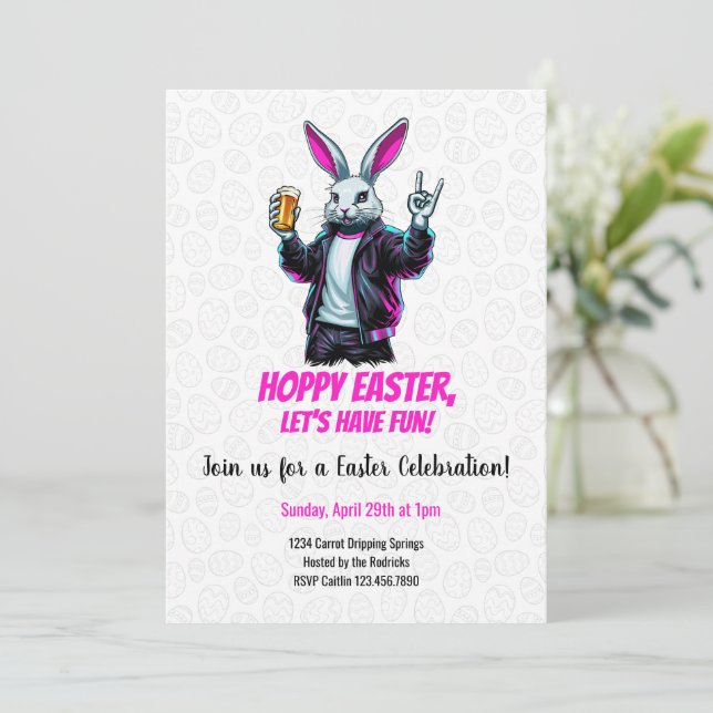 Convites Coelhinho da Páscoa malvado! Feliz Páscoa, Vamos n (Em pé/Frente)