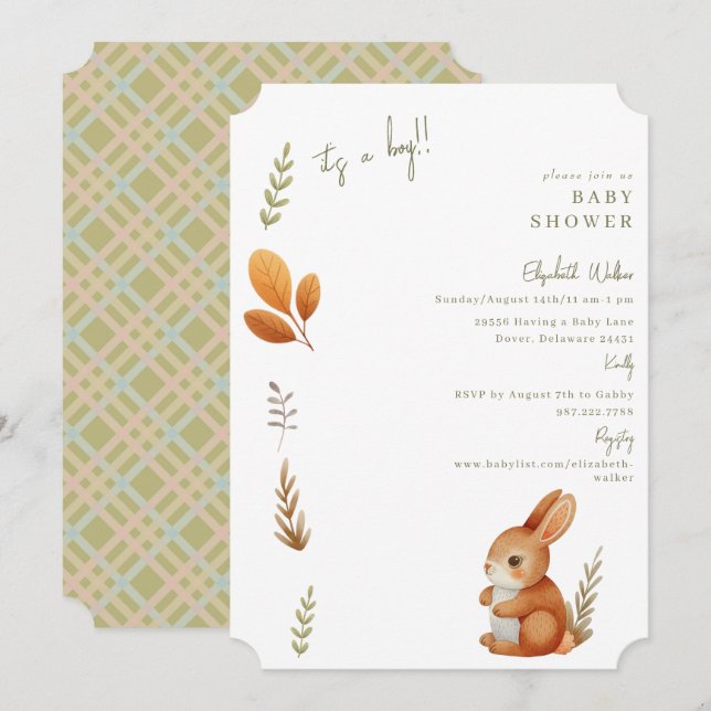 Convites Coelhinho de Boho Bonito É um Chá de fraldas de Bi (Frente/Verso)