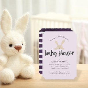 Convites Coelhinho de Chuveiro de Bebê Roxo Neutro em Gêner