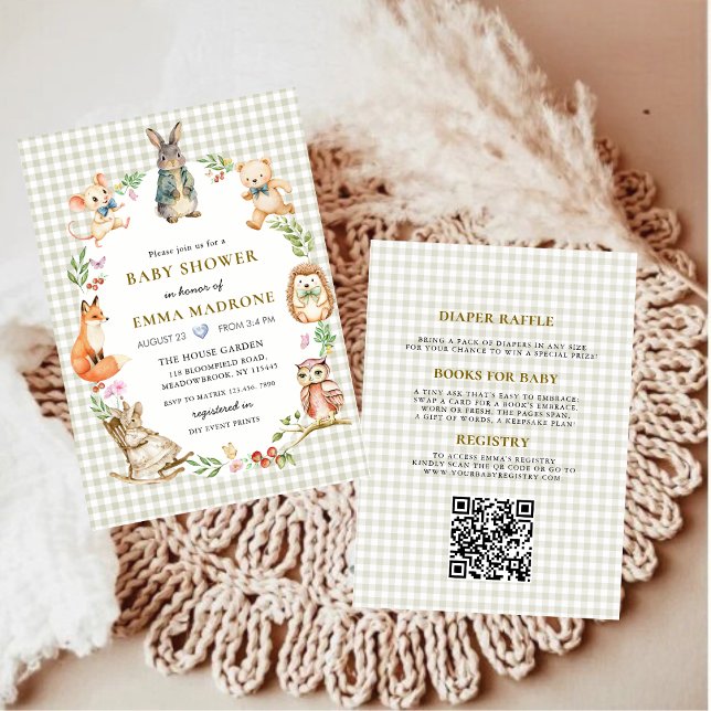 Convites Coelhinho de Gingham Floresta Chás de Bebê (Criador carregado)