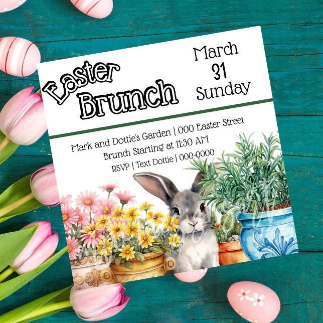 Convites Coelhinho De Páscoa Bonito Na Páscoa De Jardim Bru (Easter bunny in the garden customizable Easter Brunch party invitations. )