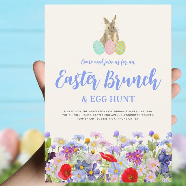 Convites Coelhinho de Páscoa de Flores Selvagens Brunch e C (Easter brunch and egg hunt boho wildflower bunny invitation )